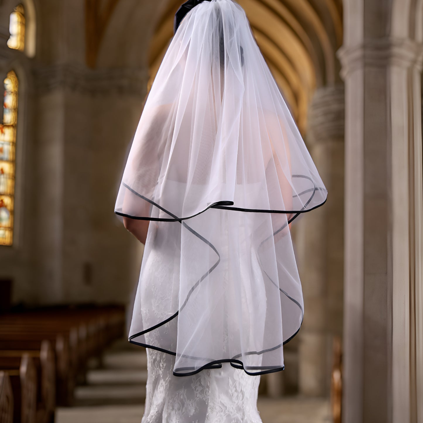 BRIDELLA BV214 A Minimalist Double Blush Veil, Fingertip Length, With A Comb Included, Perfect For A Bridal Party Or Wedding