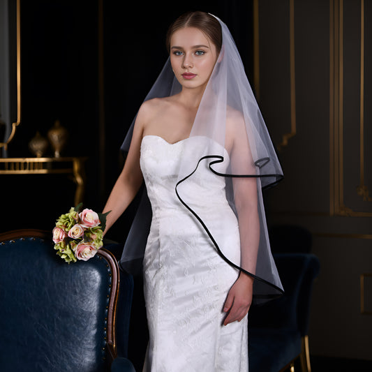 BRIDELLA BV214 A Minimalist Double Blush Veil, Fingertip Length, With A Comb Included, Perfect For A Bridal Party Or Wedding