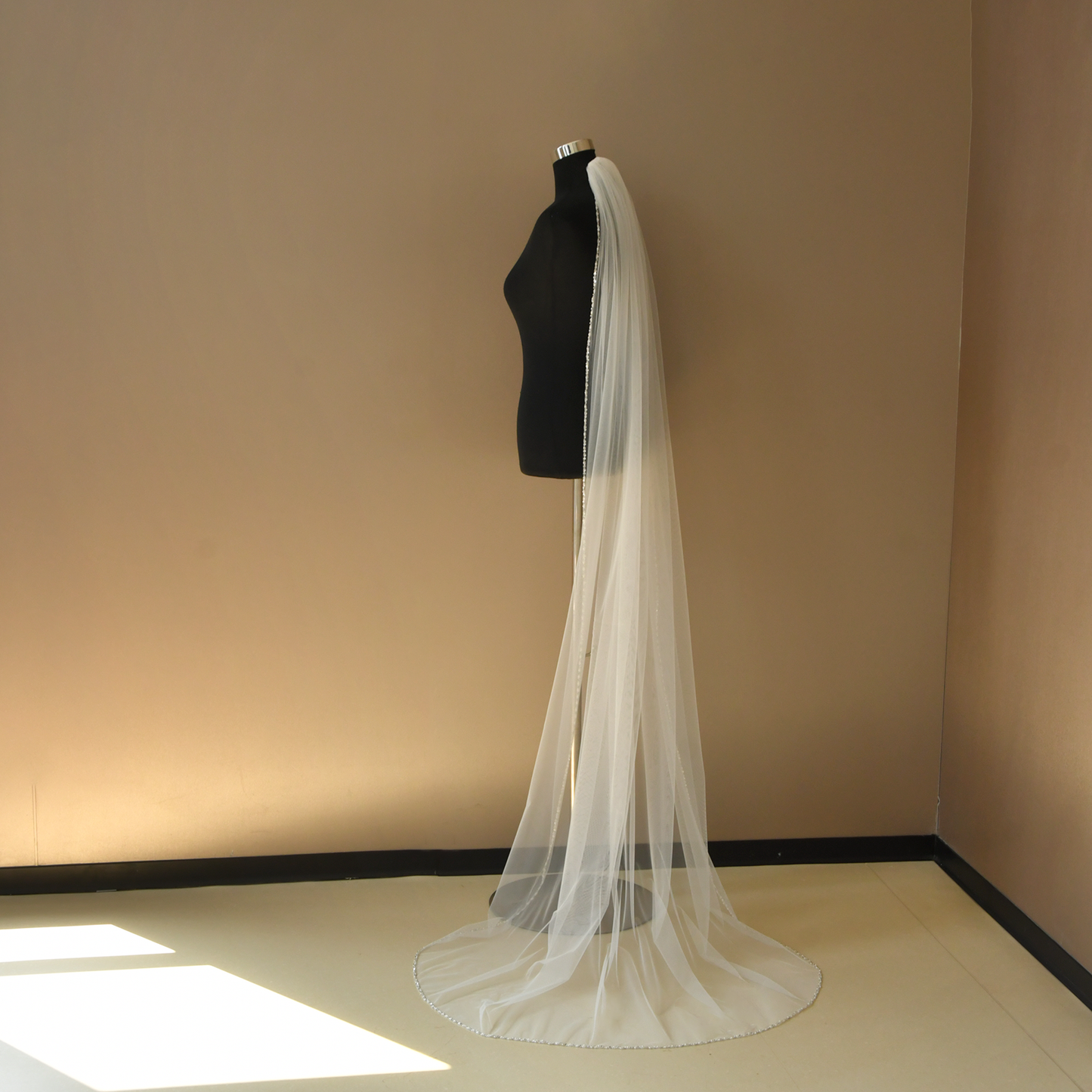 BRIDELLA BV136 Exquisite Beaded Edge Bridal Waltz Length Veil High Quality With Comb Veil