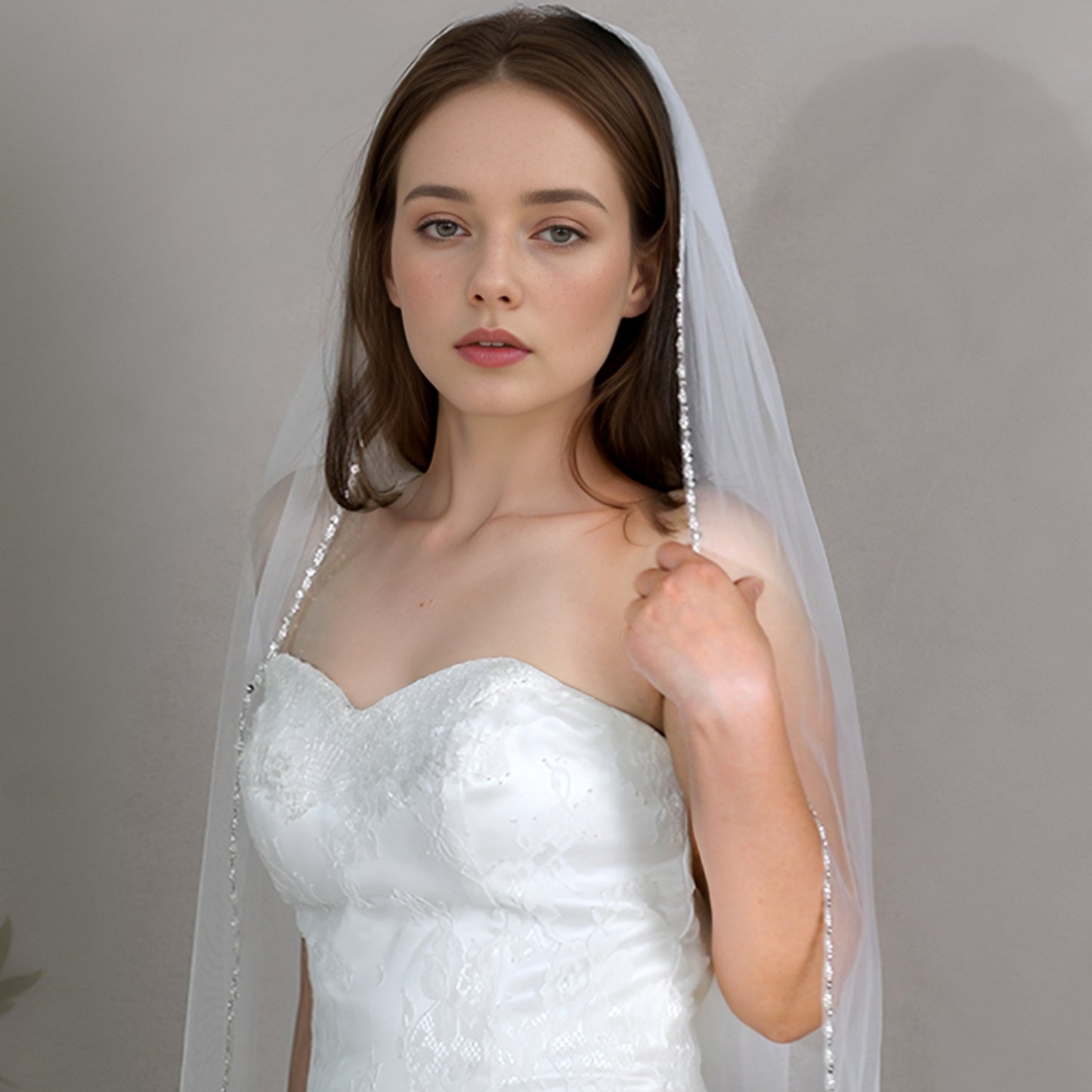 BRIDELLA BV136 Exquisite Beaded Edge Bridal Waltz Length Veil High Quality With Comb Veil