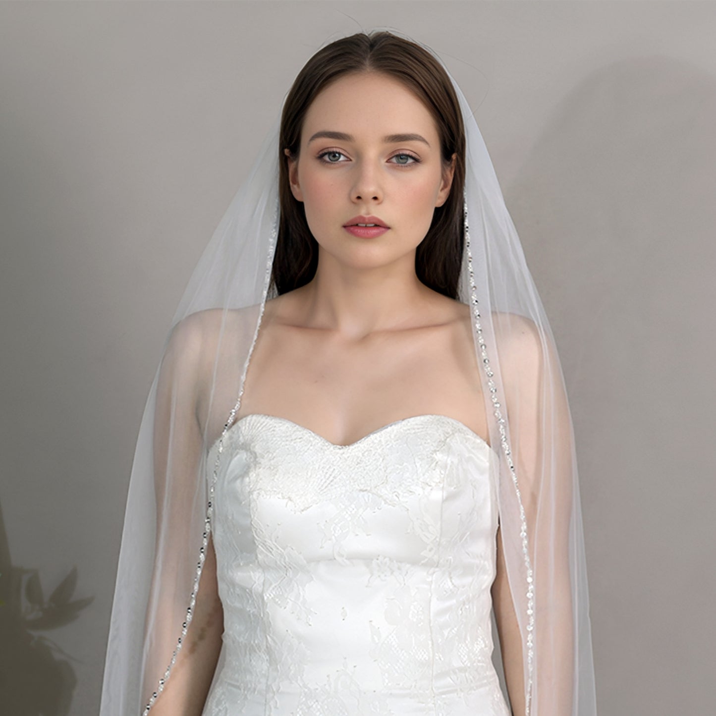 BRIDELLA BV136 Exquisite Beaded Edge Bridal Waltz Length Veil High Quality With Comb Veil
