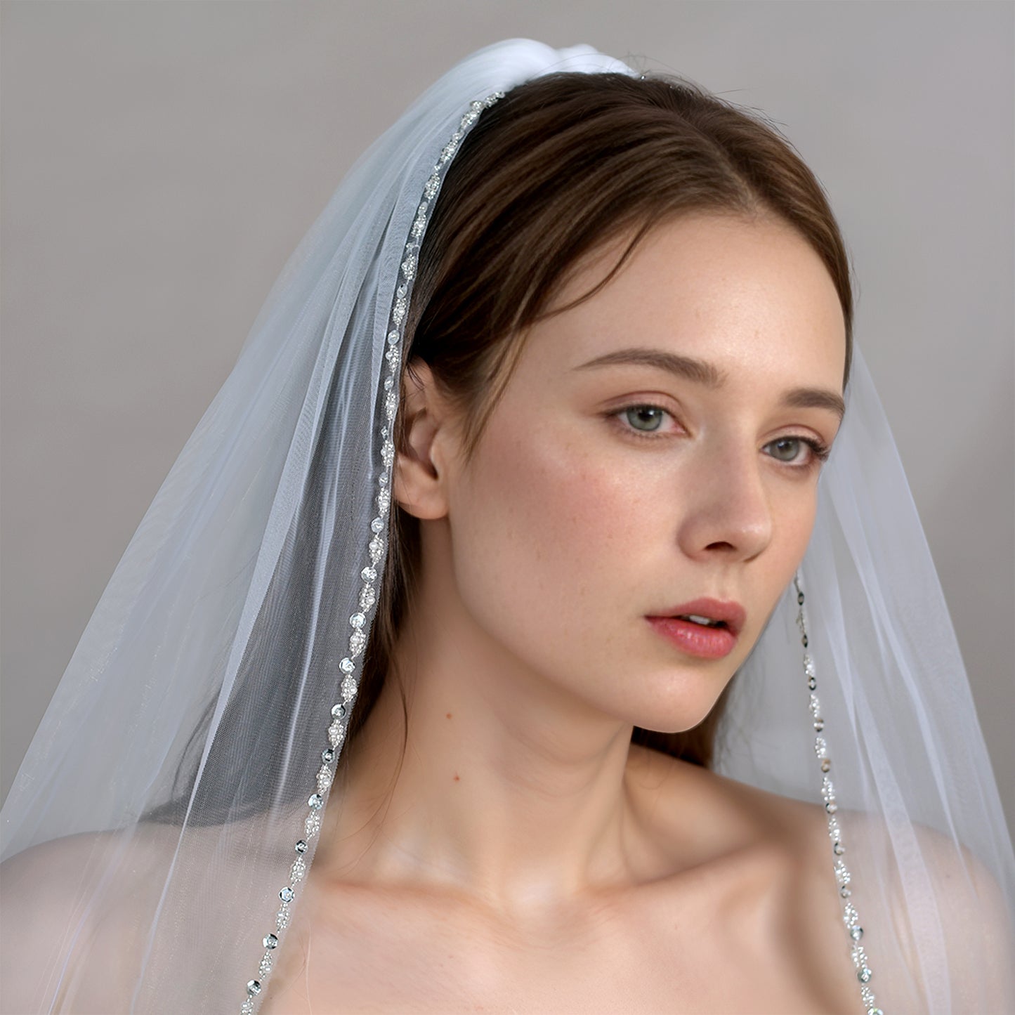 BRIDELLA BV136 Exquisite Beaded Edge Bridal Waltz Length Veil High Quality With Comb Veil