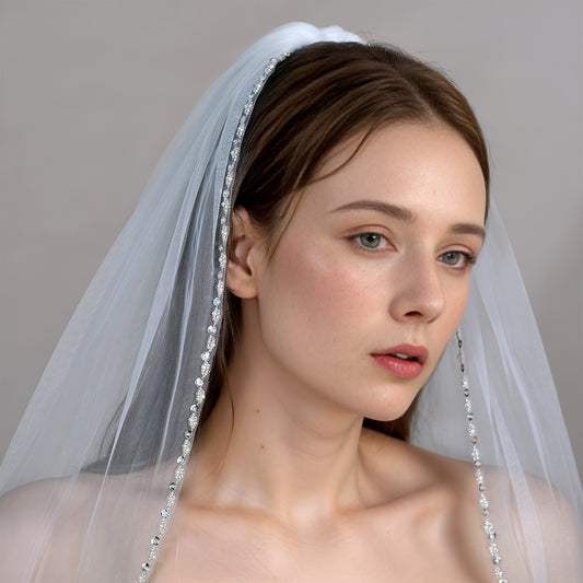 BRIDELLA BV136 Exquisite Beaded Edge Bridal Waltz Length Veil High Quality With Comb Veil