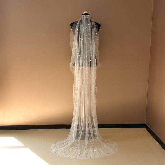V182-IY2 white pearl mesh veil