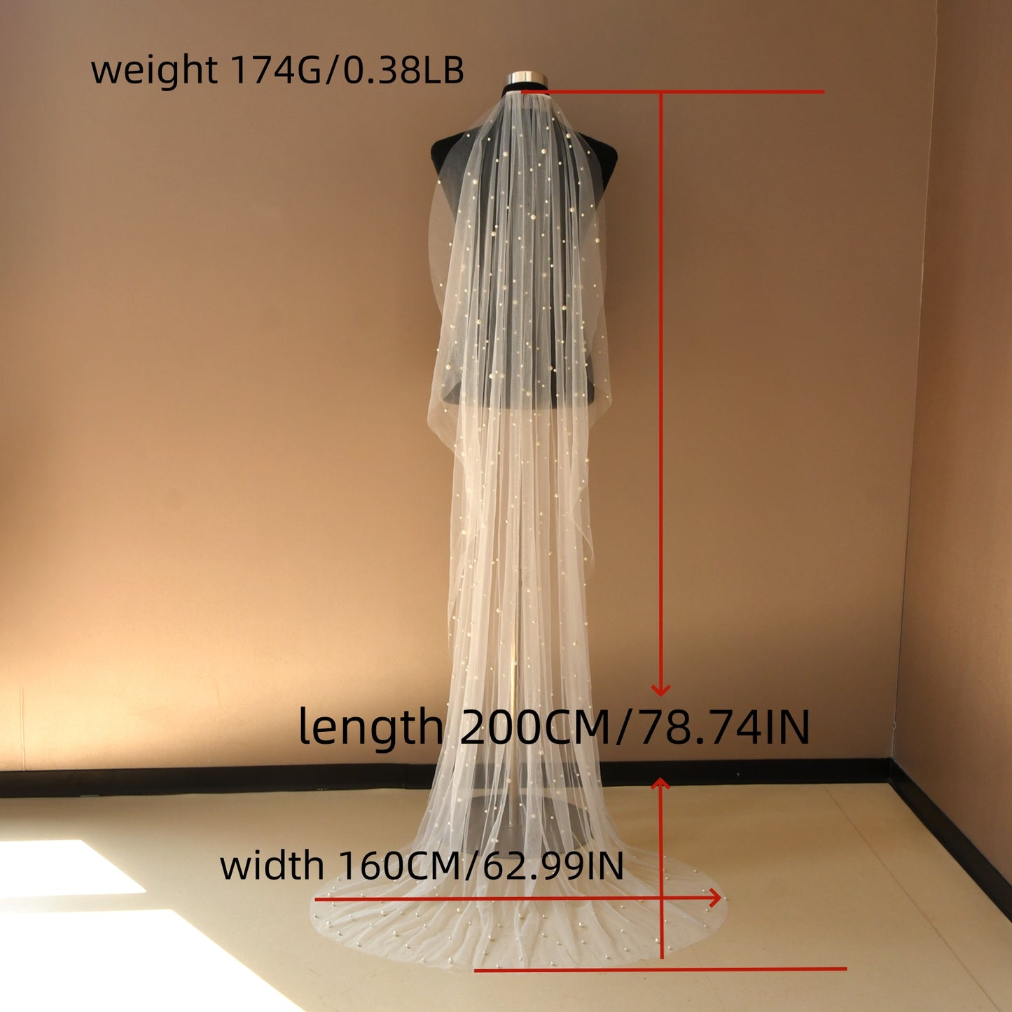 BRIDELLA BV182 Classic Style Pearl Veil Single Layer Church Length Outdoor Lawn Wedding Bridal Photography Veil
