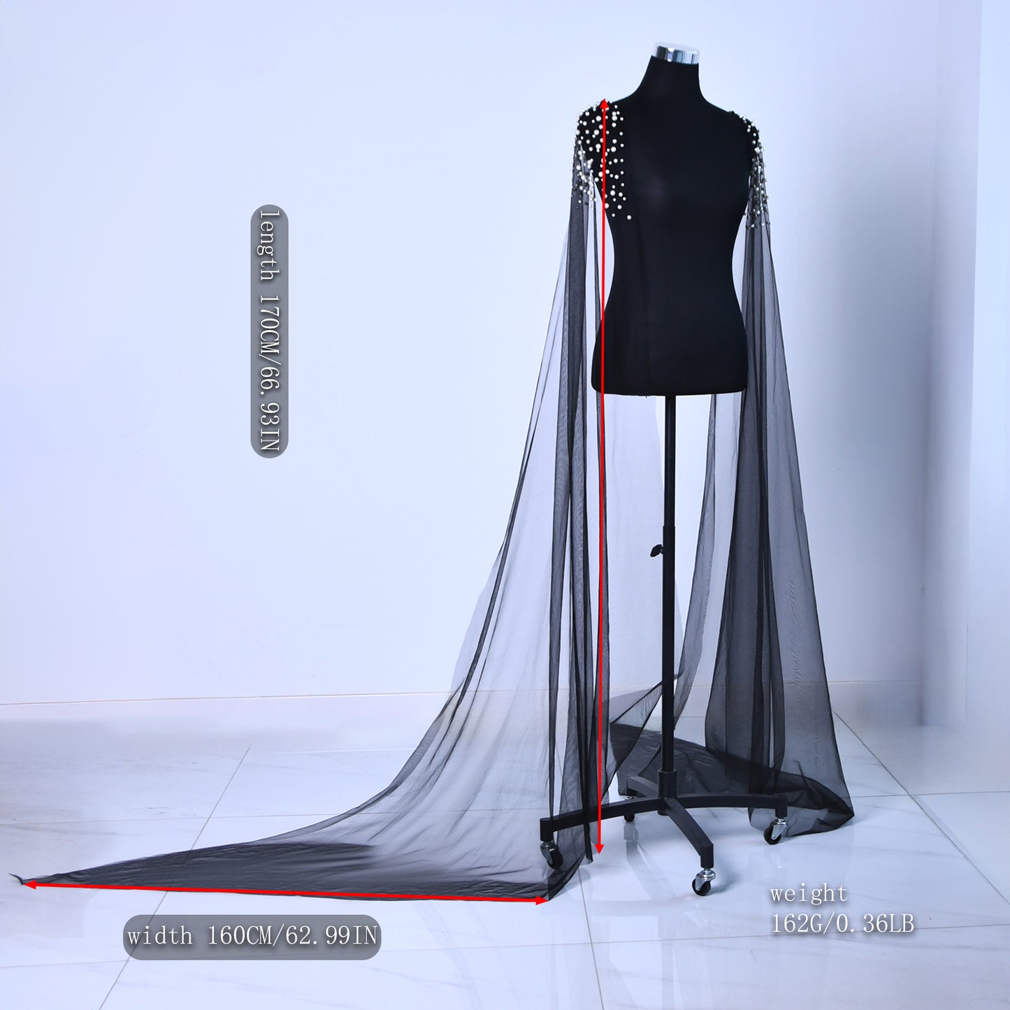BRIDELLA BMG42 Black Handmade Beaded Long Tail Shawl Bridal Dress Accessories