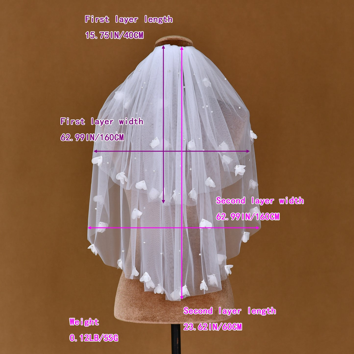 BRIDELLA BM101Cute Double-Layer Flower Bridal Veil with Comb Romantic Short Wedding Veil with Artificial Pearl Decoration Soft Tulle Wedding Accessories Suitable for Women Birthdays Holidays Photography