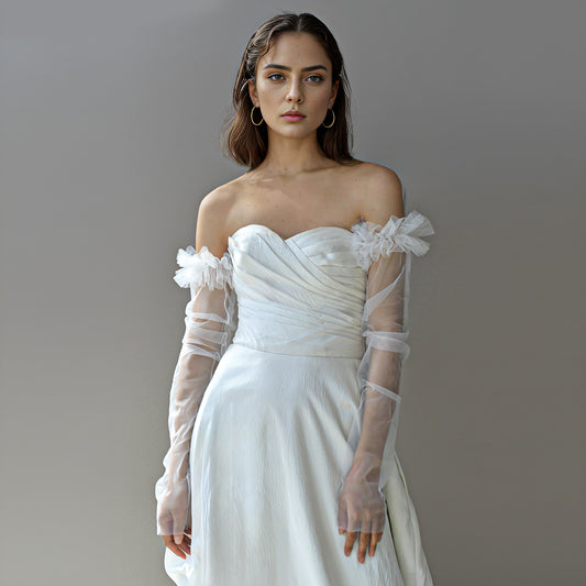 BRIDELLA BMM07 White Bridal Glove Tulle Fluffy Veil Wedding Detachable Sleeve For Woman Party Accessories