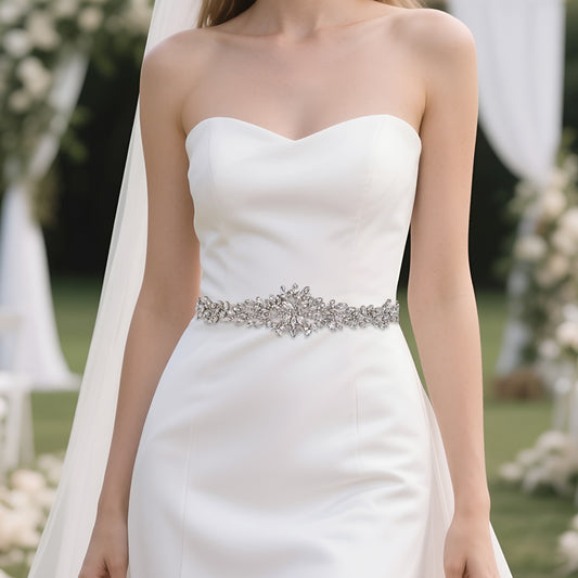 BS11-White silver rhinestone belt