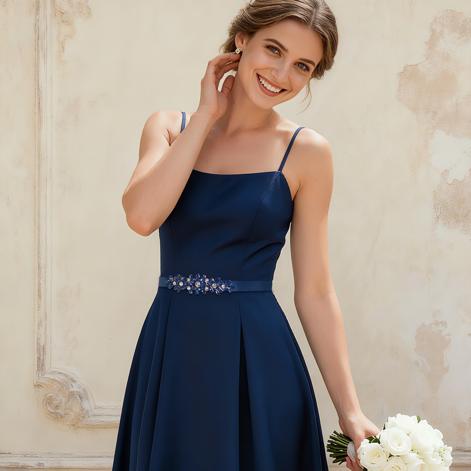 BS243ML-Navy Blue blue rhinestone belt