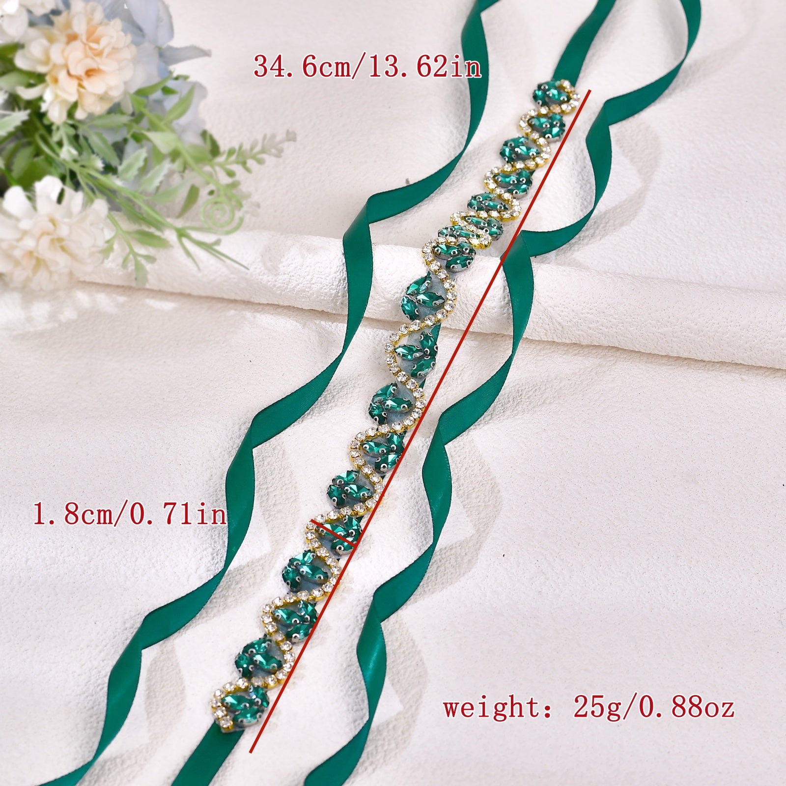BS203KL-Green Ribbon emerald rhinestone belt