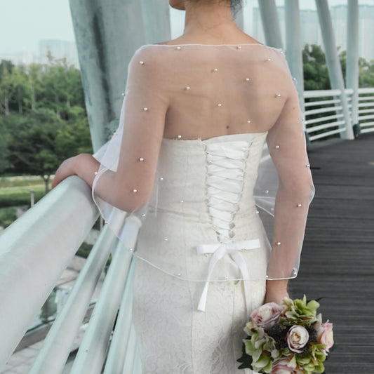 VG86-I white pearl mesh shawl