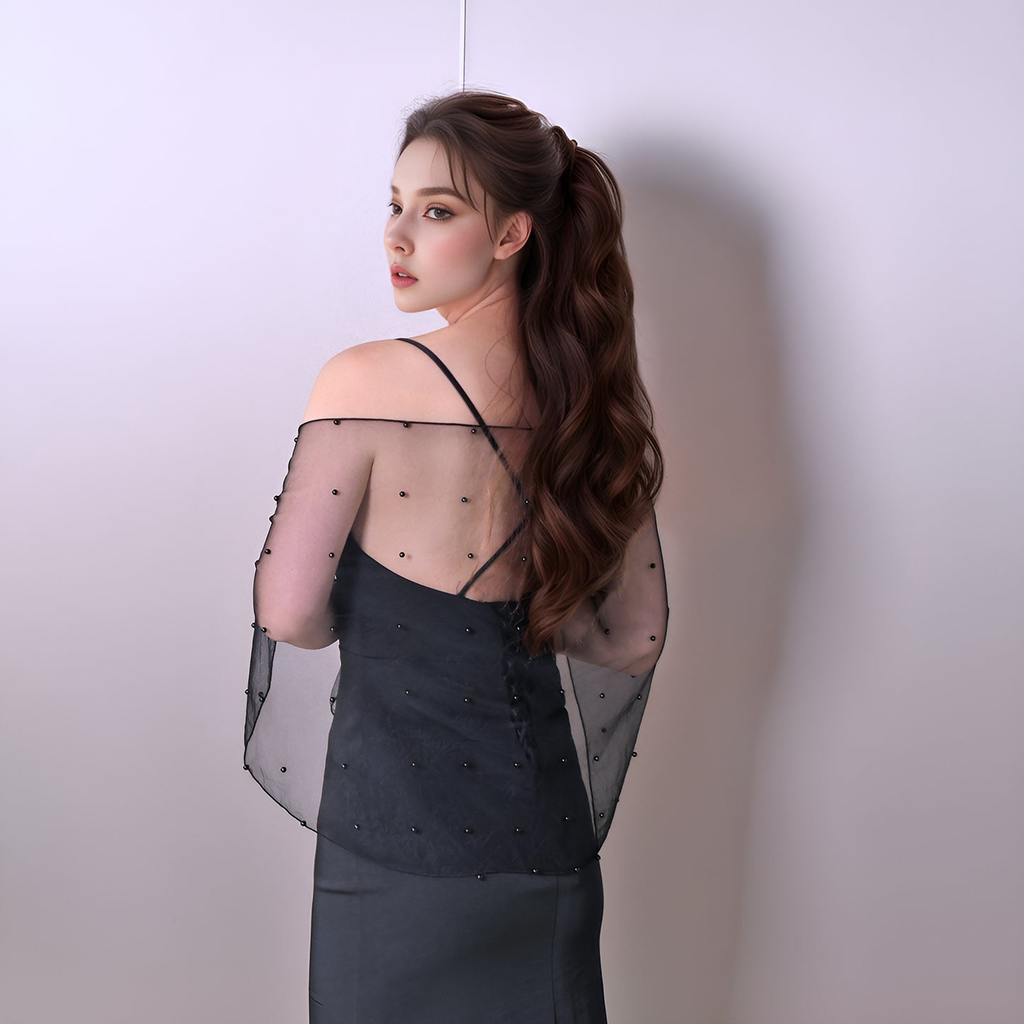 VG86-B black pearl mesh shawl