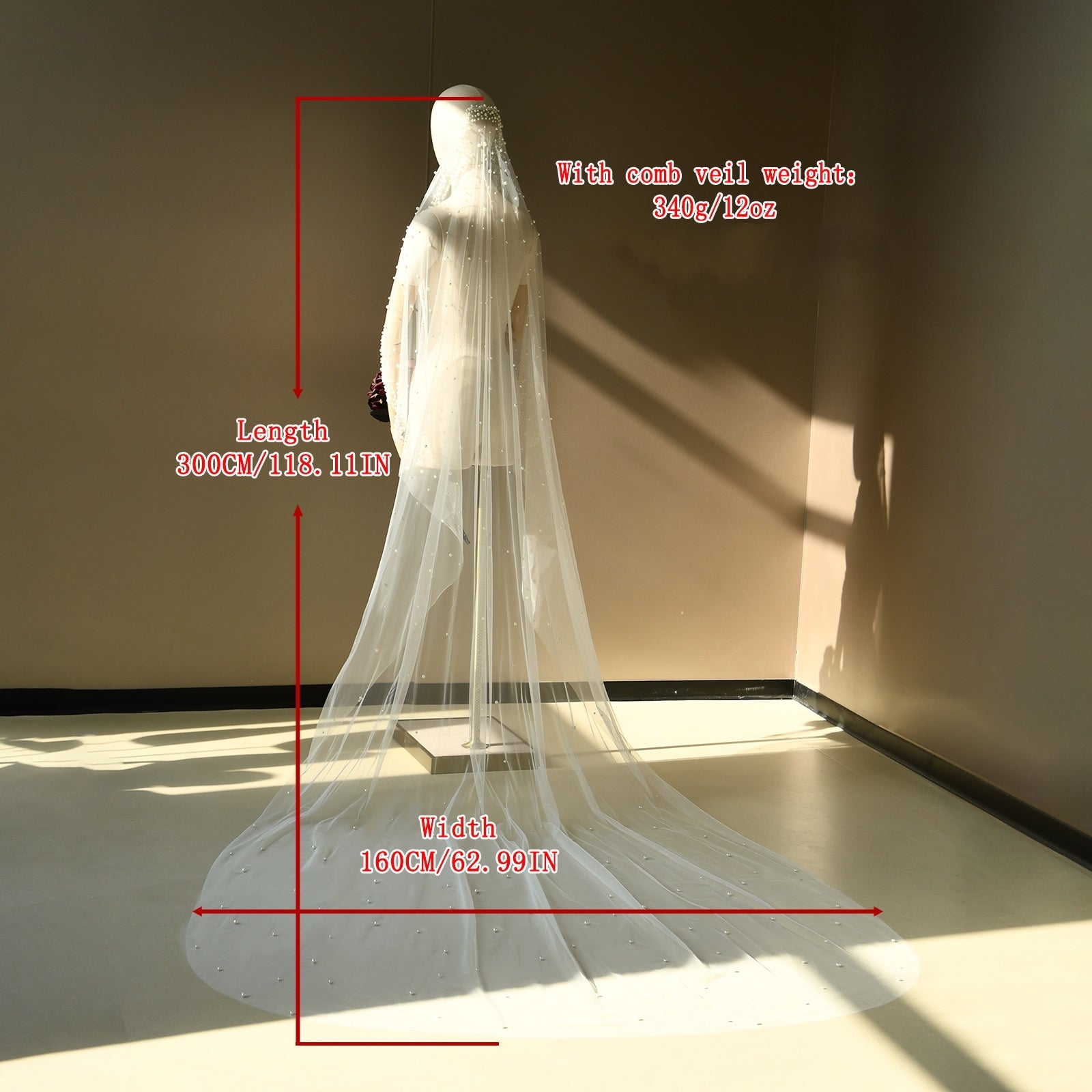 V263-IY3 ivory pearl mesh veil
