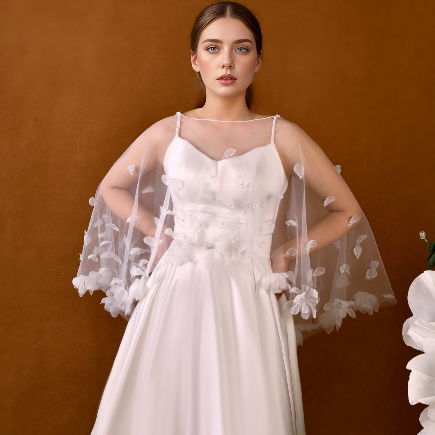 MG35-I white pearl mesh shawl