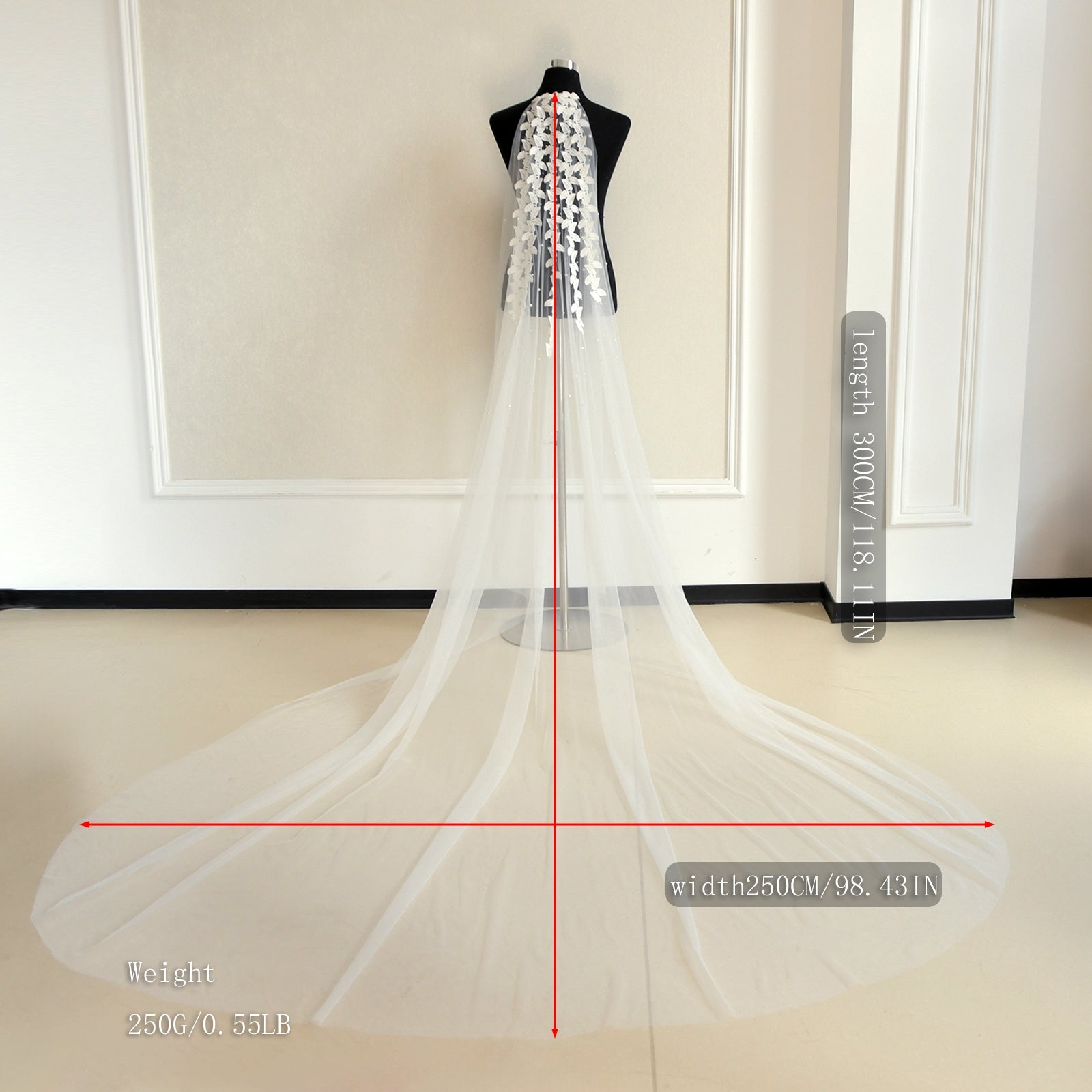 M02-I white mesh flower veil
