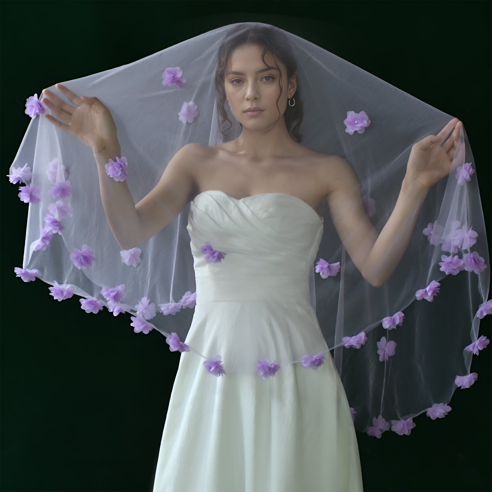M133 purple mesh flower veil