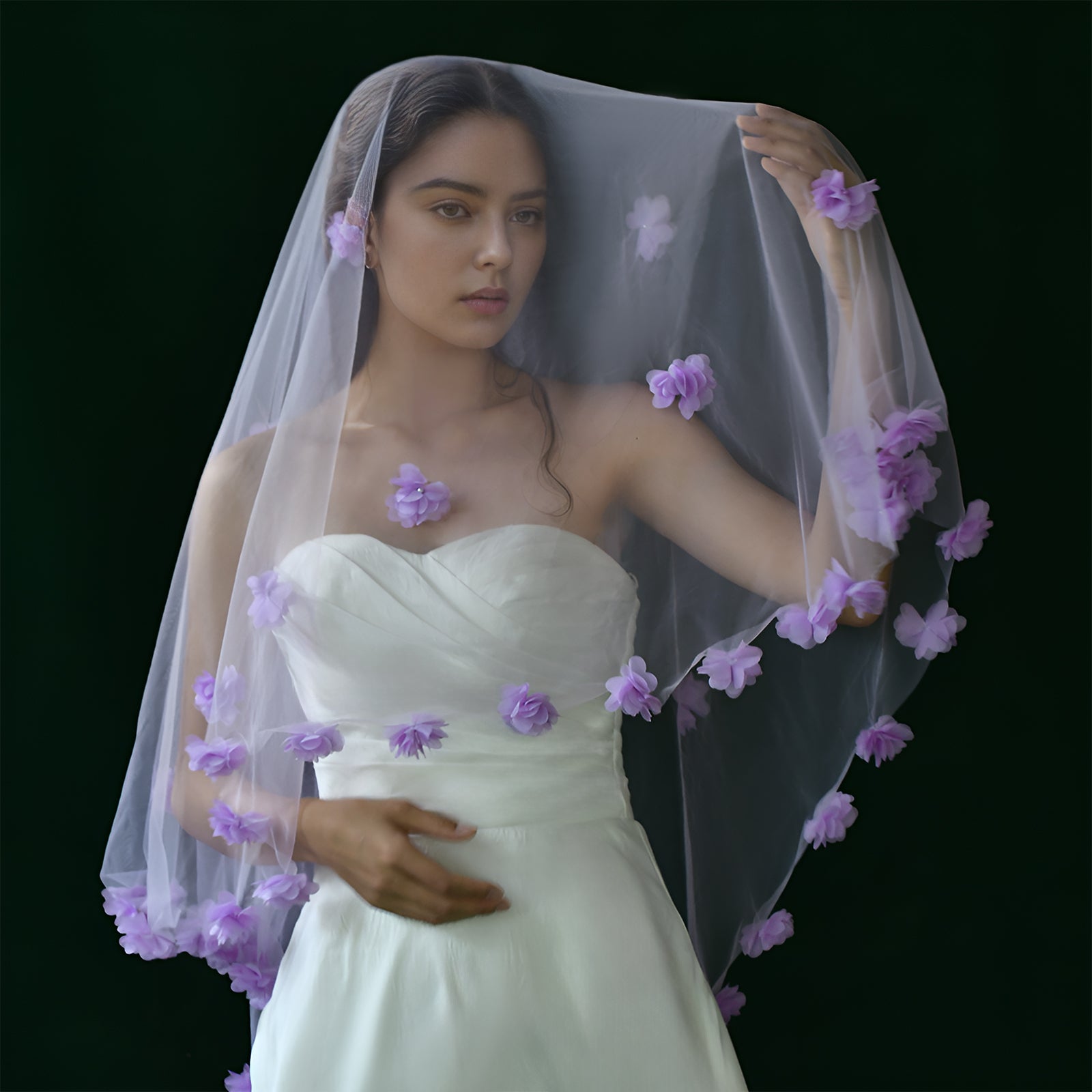 M133 purple mesh flower veil