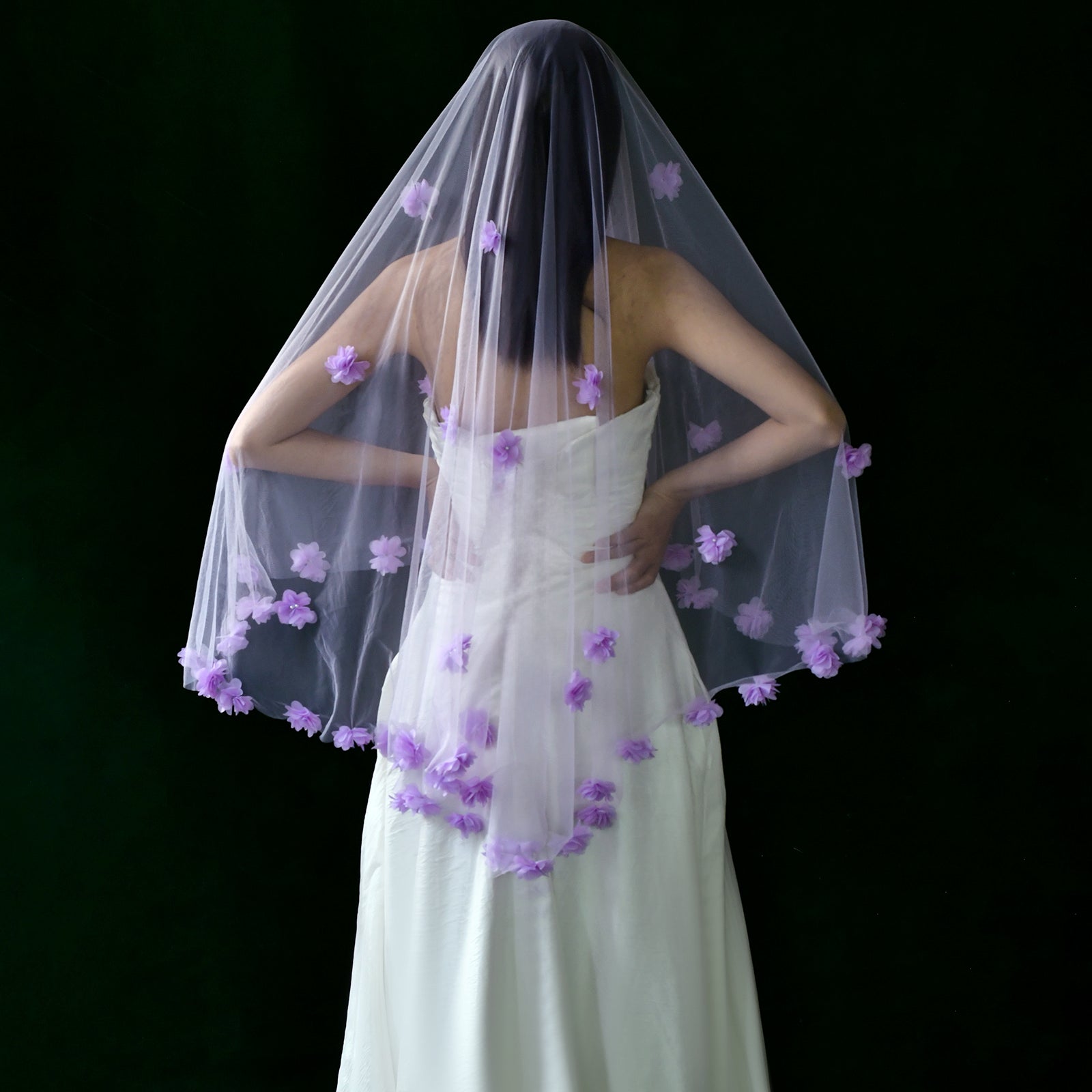 M133 purple mesh flower veil