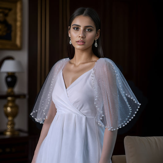 VG40A-XI white pearl mesh shawl