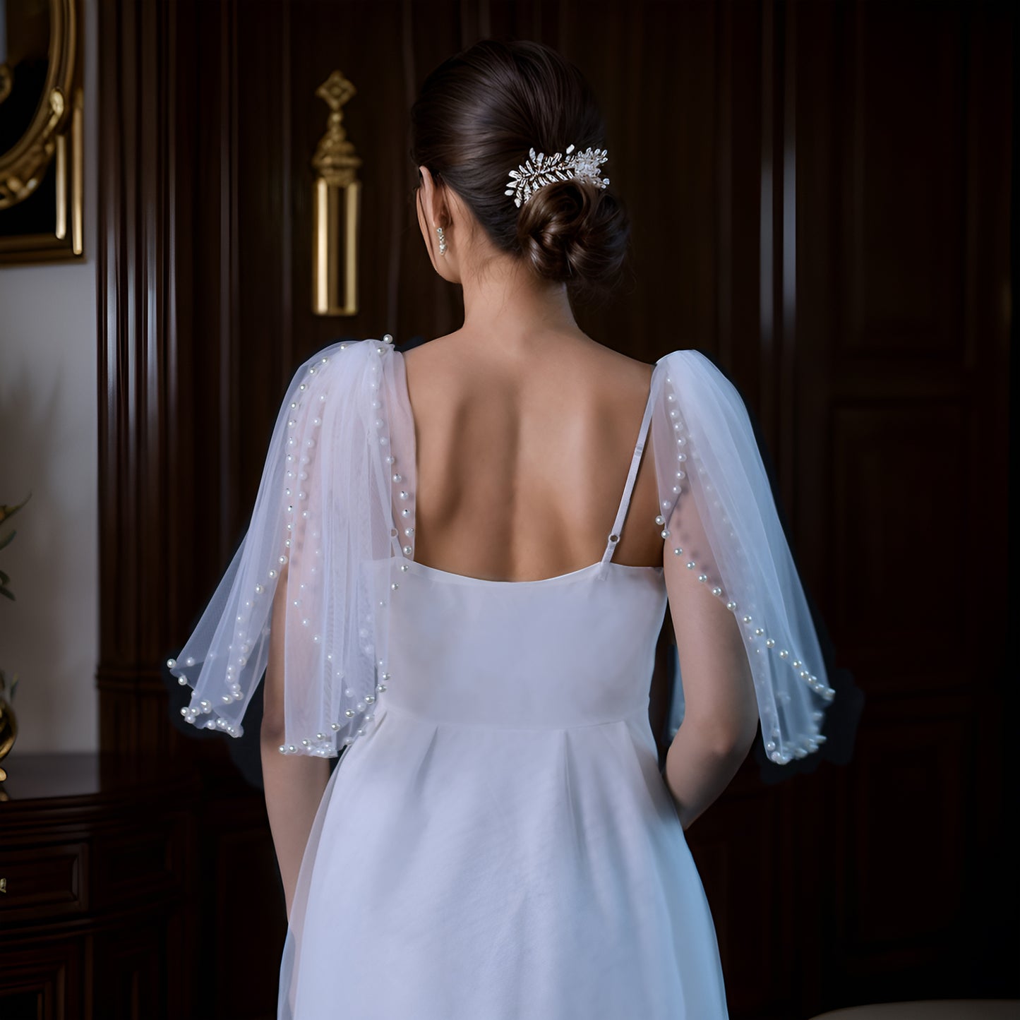 VG40A-I-1 white pearl mesh shawl