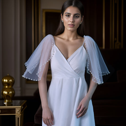 VG40A-I-1 white pearl mesh shawl