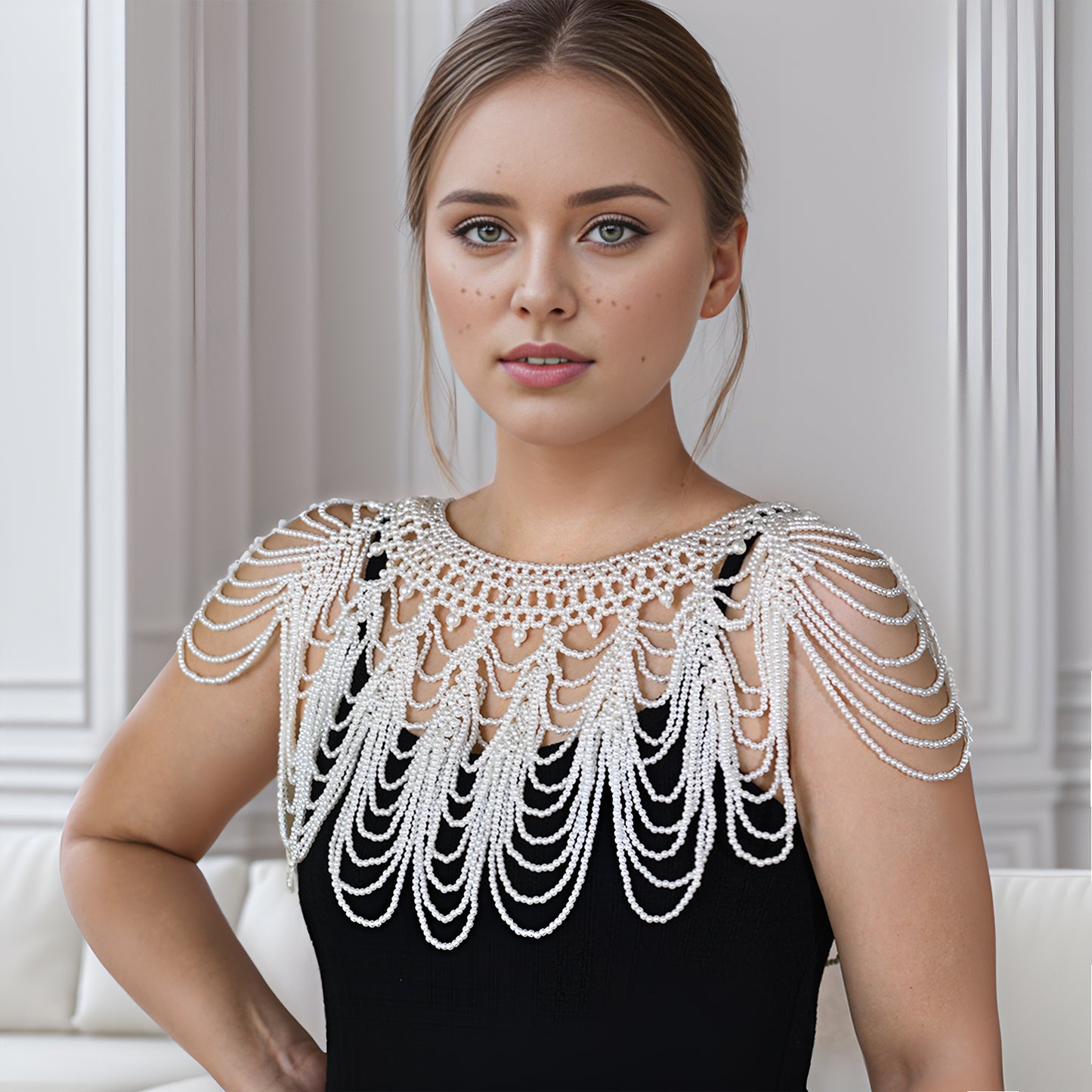 VG38A white pearl shawl