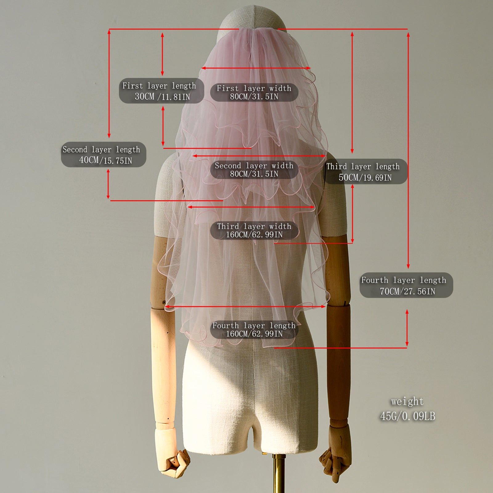 M149-P pink mesh flower veil