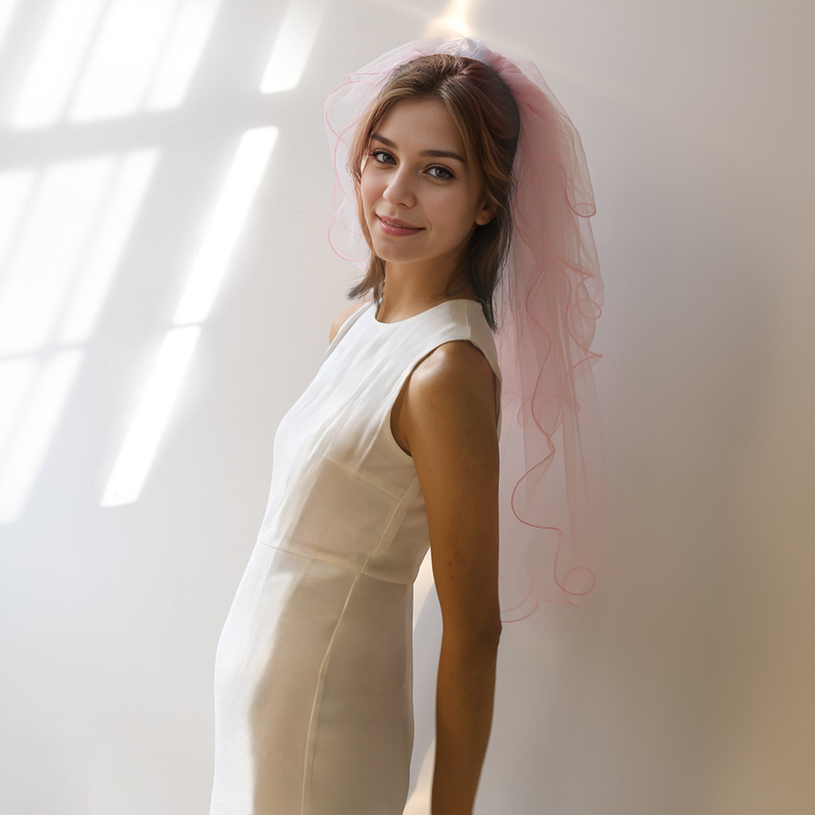 M149-P pink mesh flower veil