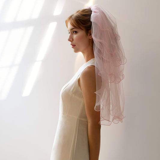 M149-P pink mesh flower veil