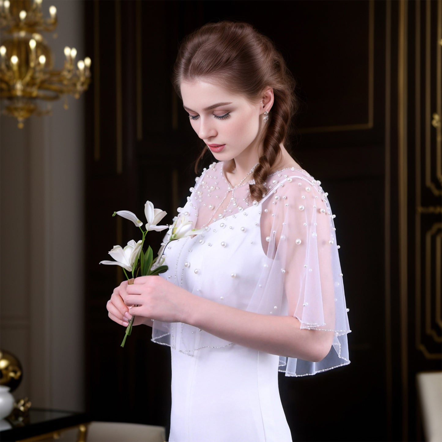 VG31-W white pearl mesh shawl