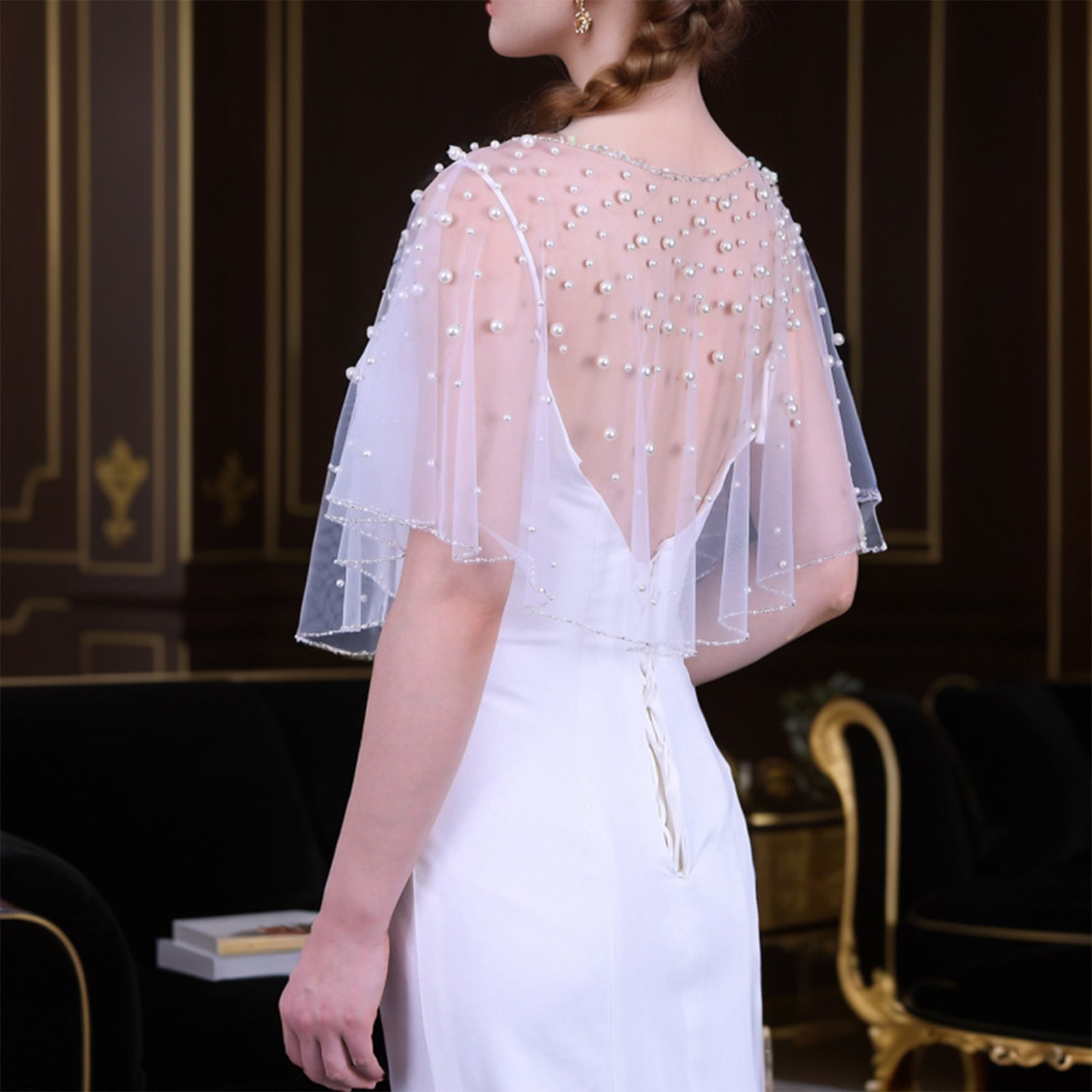 VG31-W white pearl mesh shawl