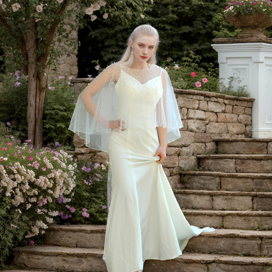 VG27-I white pearl mesh shawl