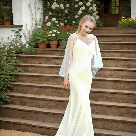 VG27-I white pearl mesh shawl