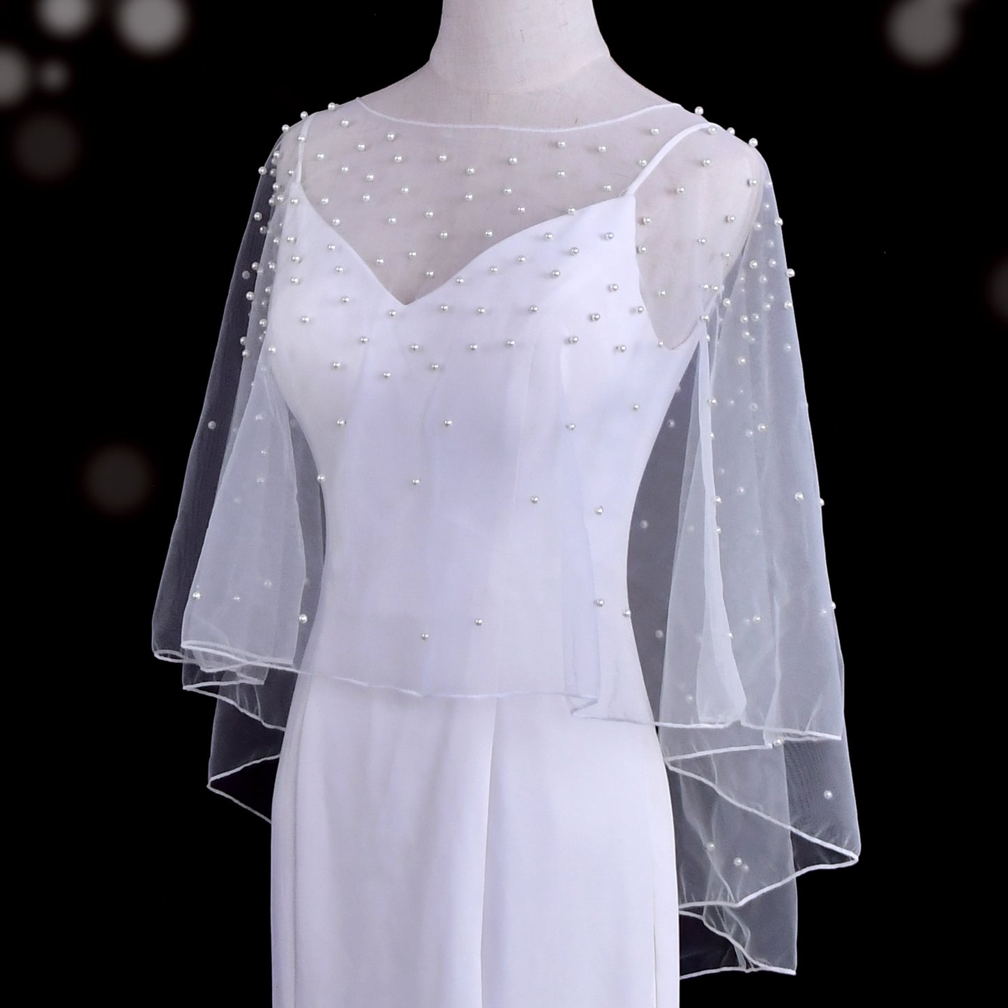 VG27-I white pearl mesh shawl