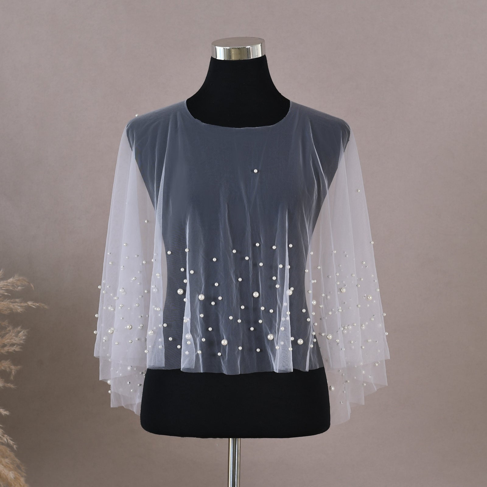 VG27A-I white pearl mesh shawl