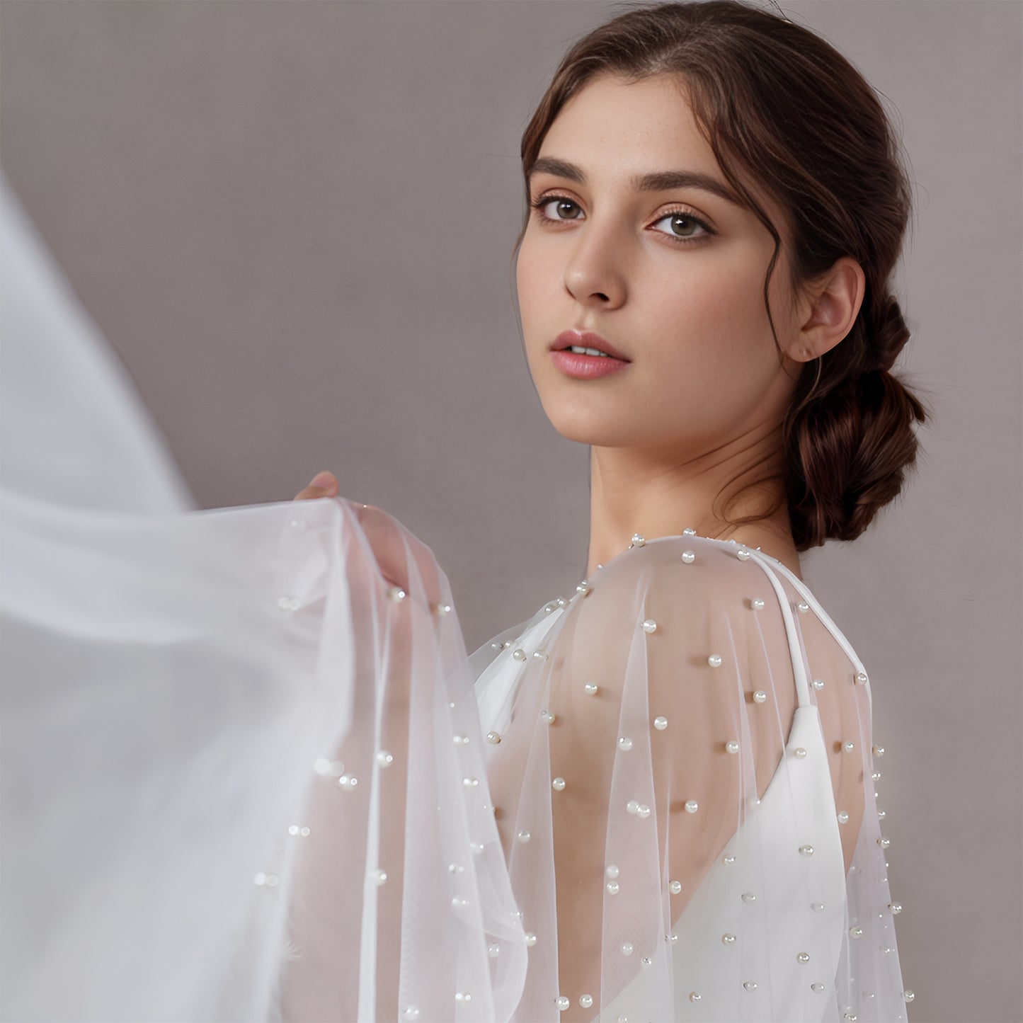 VG17-I white pearl mesh shawl