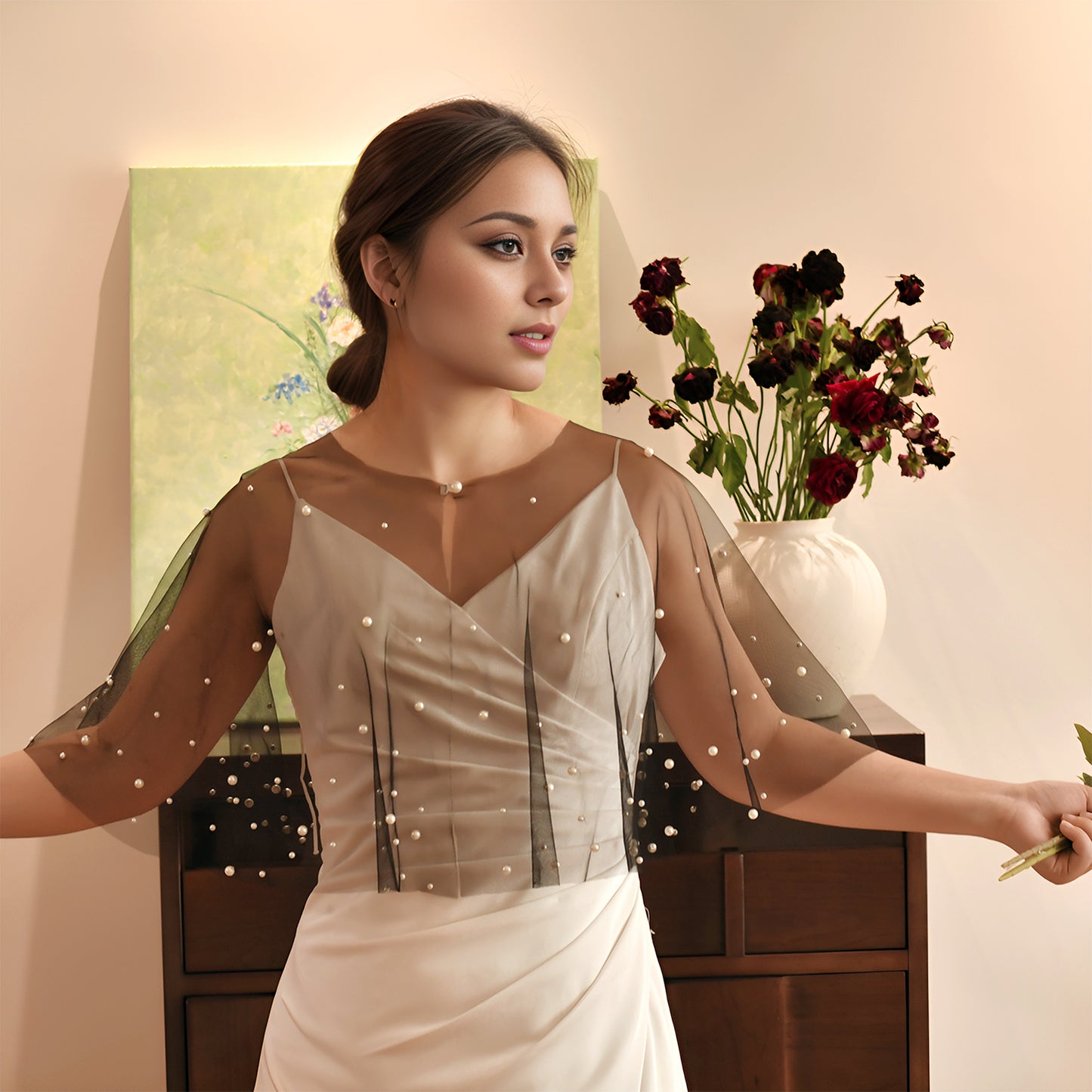 VG120-B black pearl mesh shawl