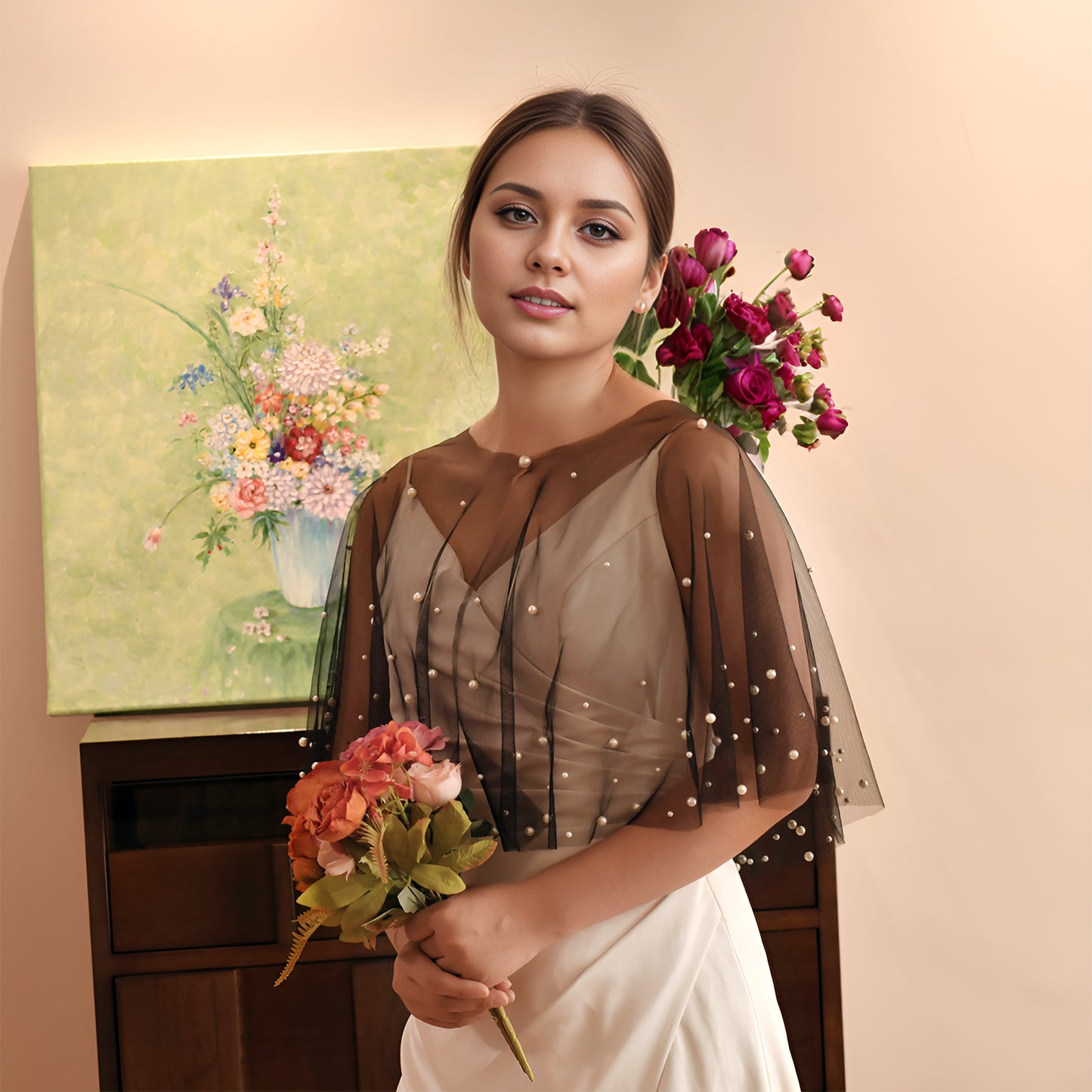 VG120-B black pearl mesh shawl