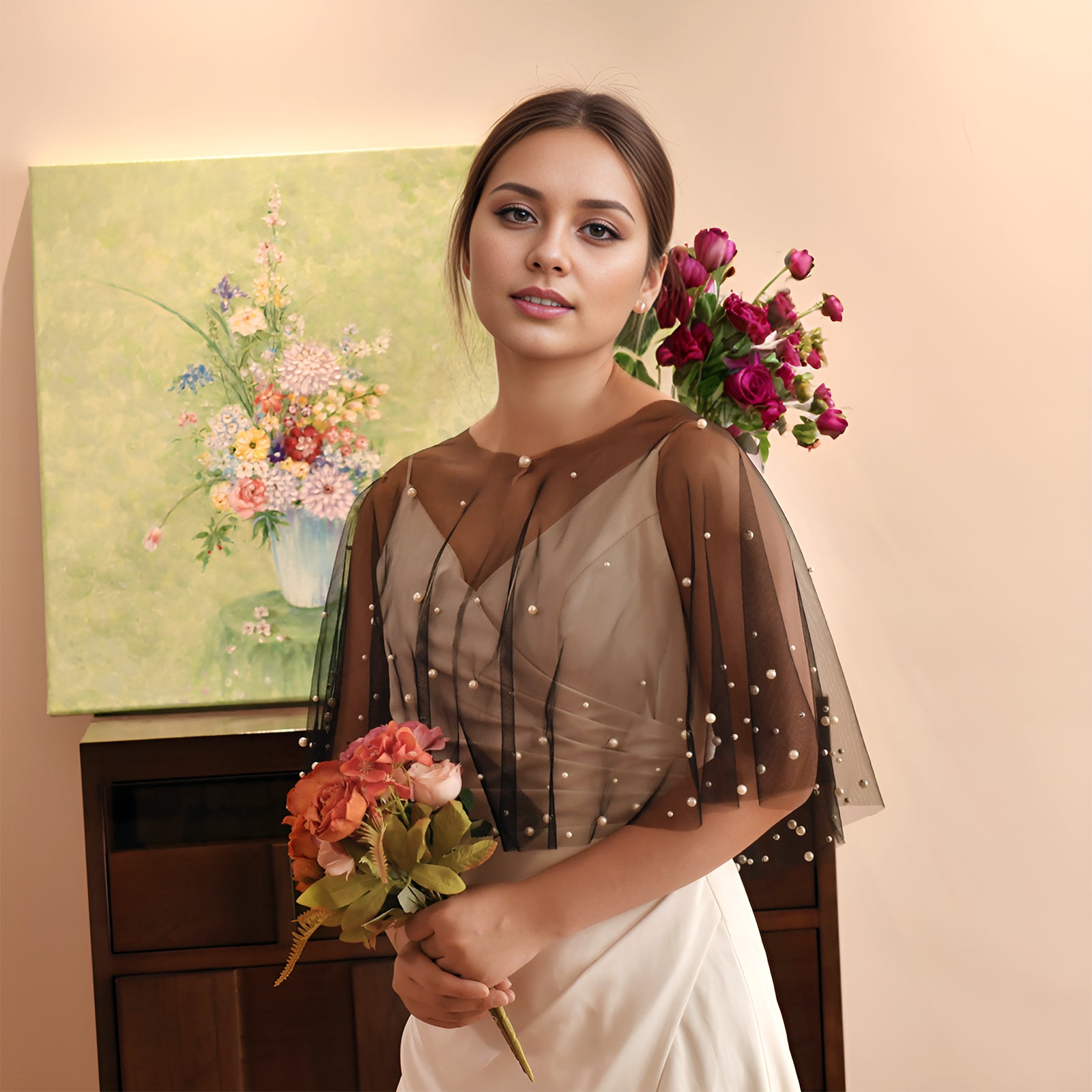 VG120-B black pearl mesh shawl