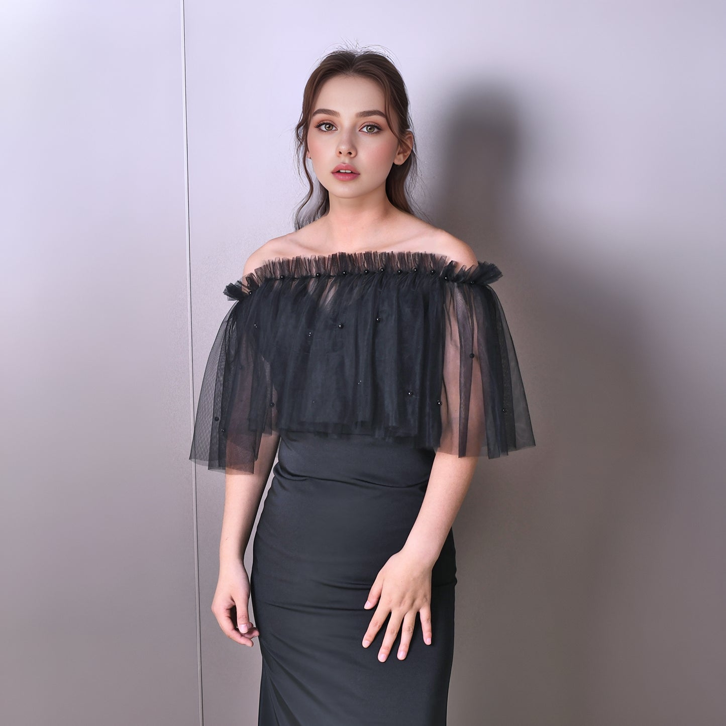 VG112-W-1 black pearl mesh shawl