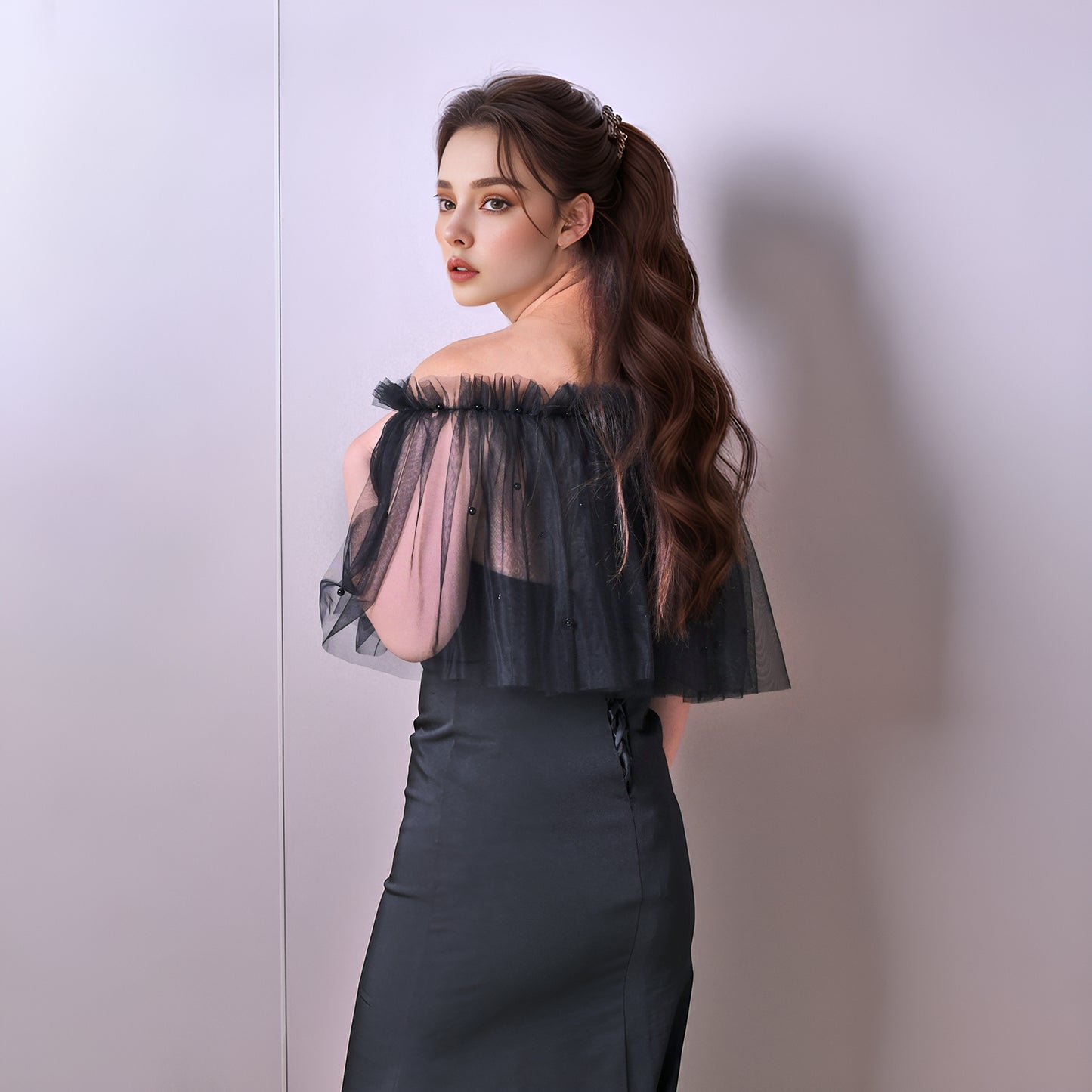 VG112-W-1 black pearl mesh shawl