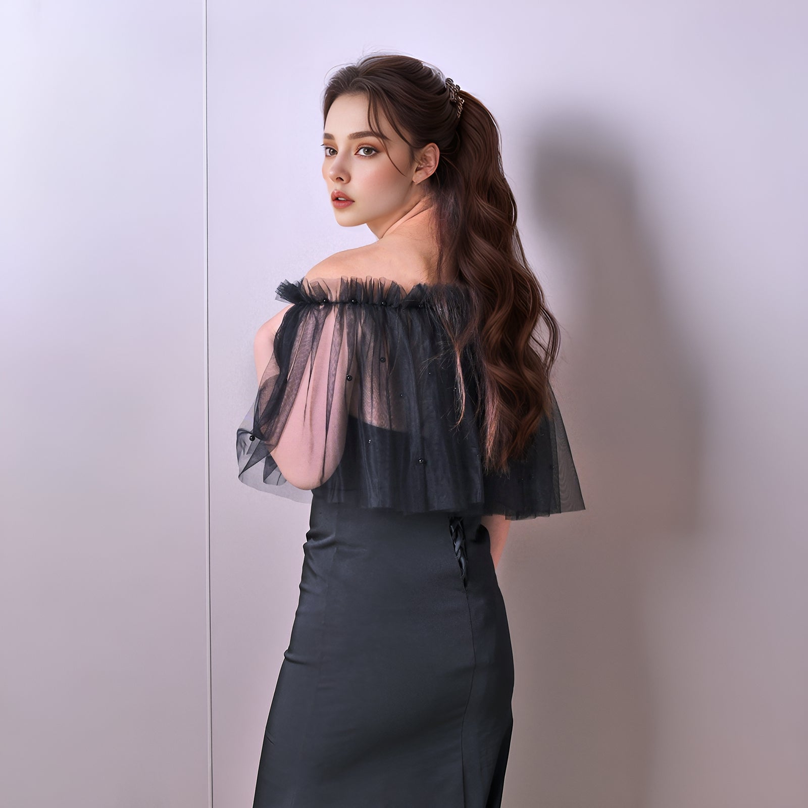 VG112-W-1 black pearl mesh shawl