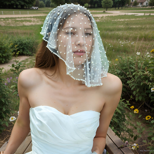 MA09-I white pearl mesh veil