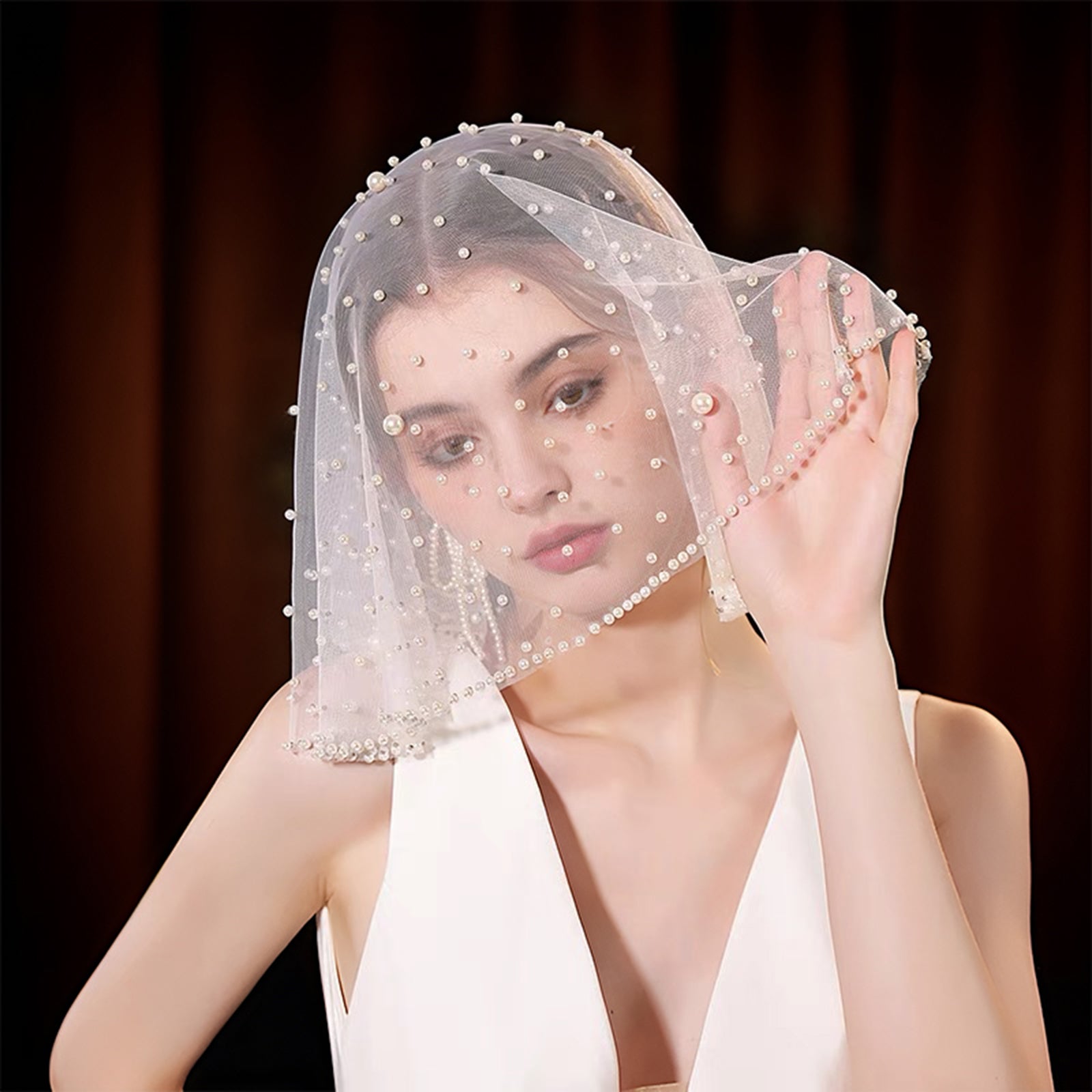 MA09-I white pearl mesh veil