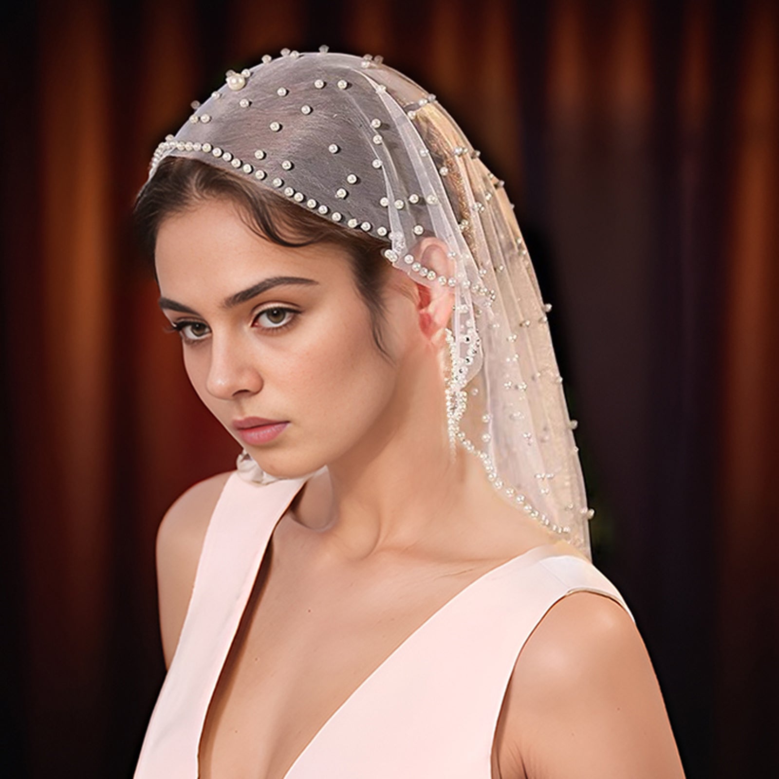 MA09-I white pearl mesh veil