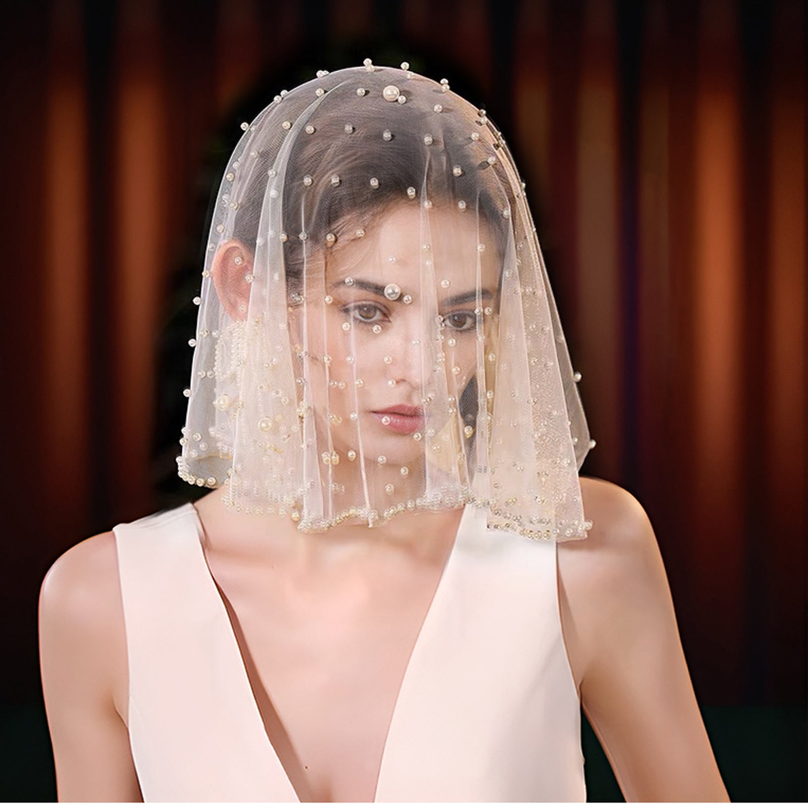 MA09-I white pearl mesh veil