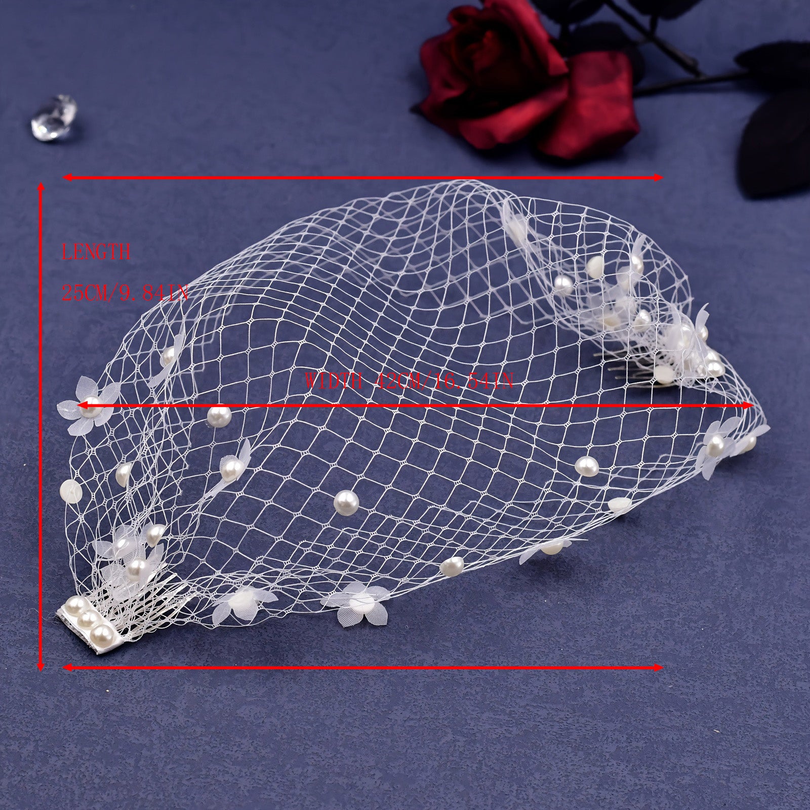 VA15-W white pearl mesh hair comb