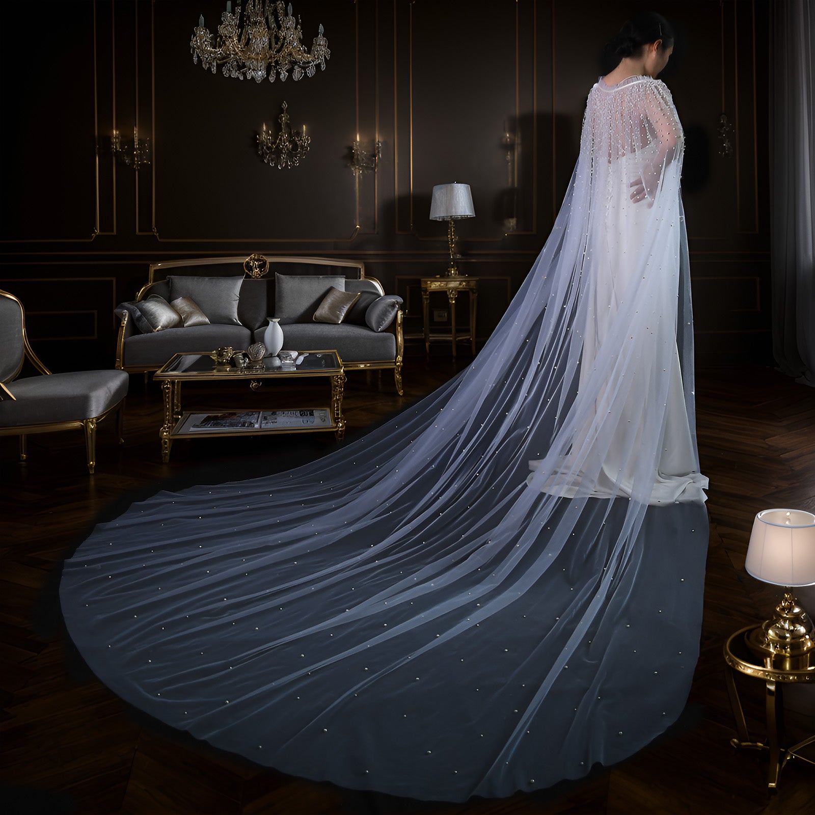 VG02-W white pearl mesh shawl