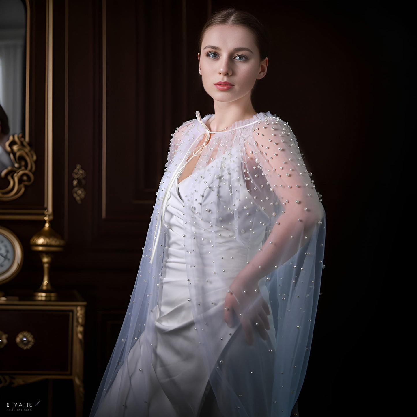 VG02-W white pearl mesh shawl